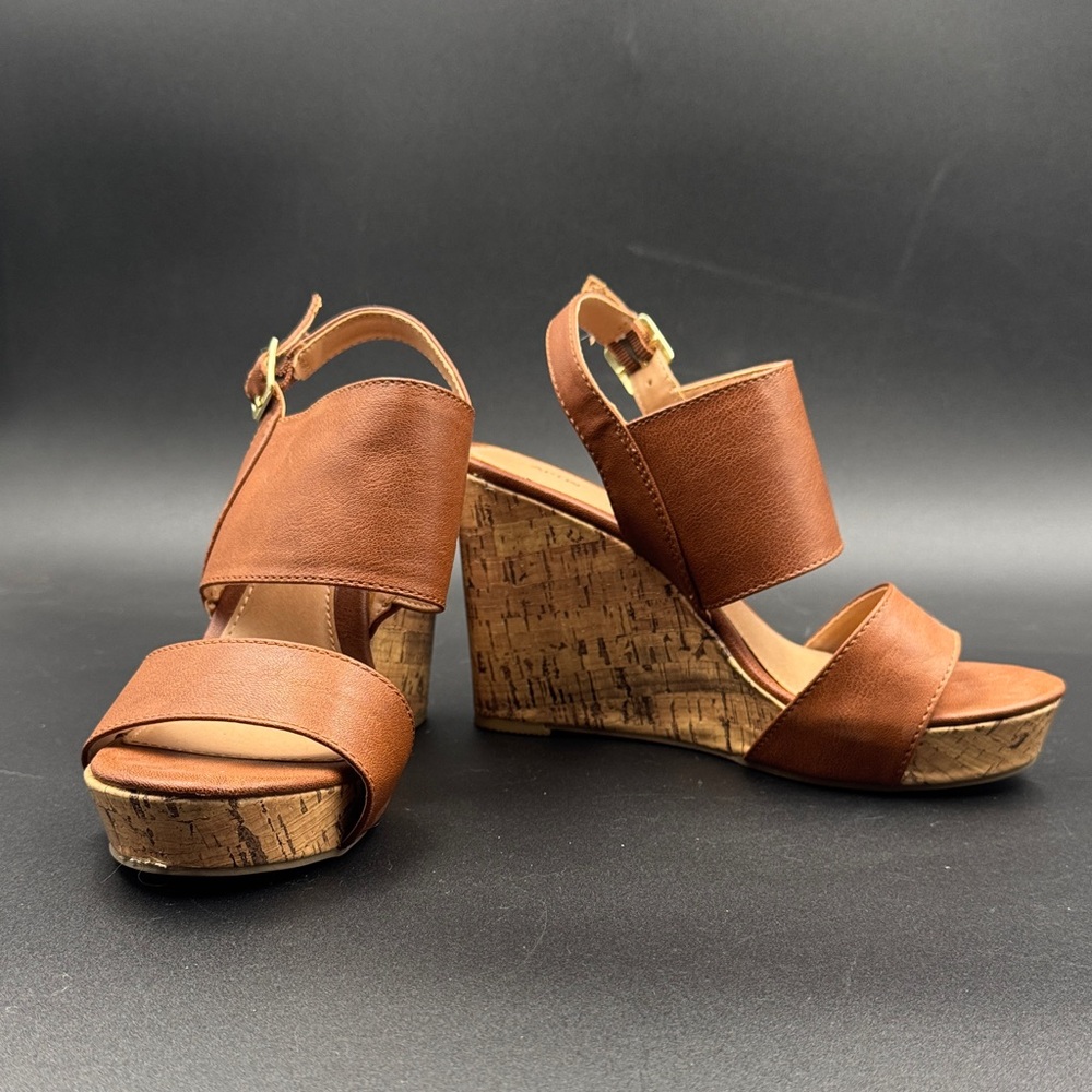 Apt. 9 Tan Leather Cork Wedge Sandals